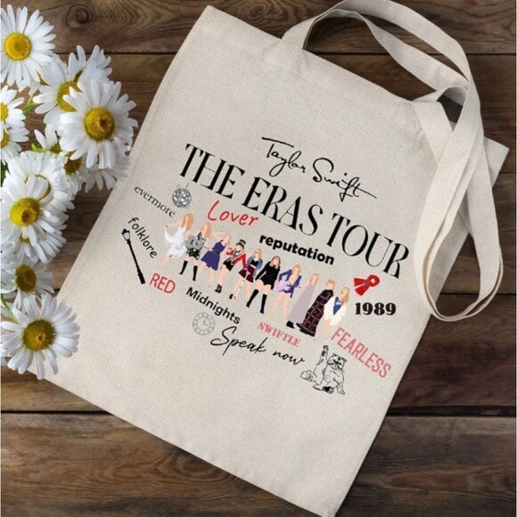 Taylor Swift Tote Bag The Eras Tour Canvas Taylor Images Album Cream 13" X 14" - Picture 10 of 10